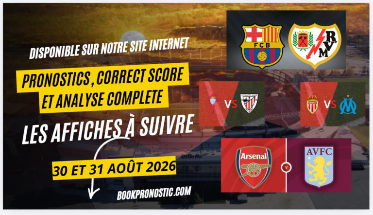 Pronostics football du 30 et 31 août 2026 : les affiches à suivre